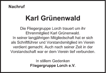 Traueranzeige von Karl Grünenwald von Gmünder Tagespost