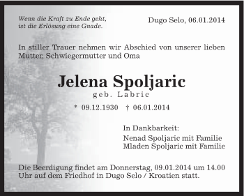 Traueranzeige von Spoljaric Jelena von Schwäbische Post