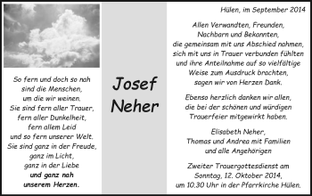 Traueranzeige von Josef Neher von Schwäbische Post