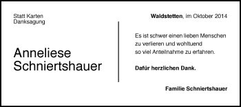 Traueranzeige von Anneliese Schniertshauer von Gmünder Tagespost