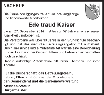 Traueranzeige von Edeltraud Kaiser von Gmünder Tagespost