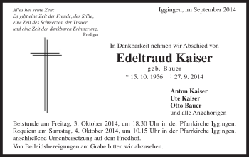 Traueranzeige von Edeltraud Kaiser von Gmünder Tagespost