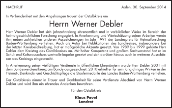 Traueranzeige von Werner Debler von Gmünder Tagespost