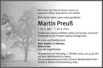 Traueranzeige von Martin Preuß von Schwäbische Post