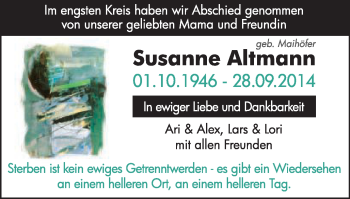 Traueranzeige von Susanne Altmann von Gmünder Tagespost