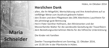 Traueranzeige von Maria Schneider von Schwäbische Post