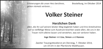 Traueranzeige von Volker Steiner von Schwäbische Post