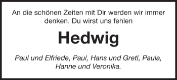 Traueranzeige von Hedwig  von Schwäbische Post