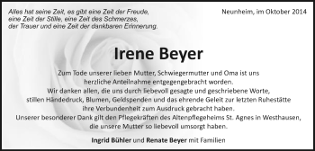 Traueranzeige von Irene Beyer von Schwäbische Post