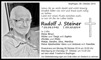 Traueranzeige von Rudolf J. Steiner von Schwäbische Post
