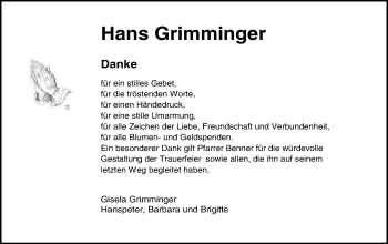Traueranzeige von Hans Grimminger von Gmünder Tagespost