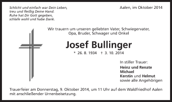 Traueranzeige von Josef Bullinger von Schwäbische Post