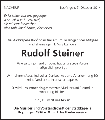 Traueranzeige von Rudolf Steiner von Schwäbische Post