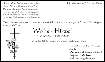 Traueranzeige von Walter Hirzel von Gmünder Tagespost