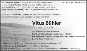 Traueranzeige von Vitus Bühler von Schwäbische Post