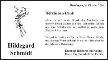 Traueranzeige von Hildegard Schmidt von Gmünder Tagespost