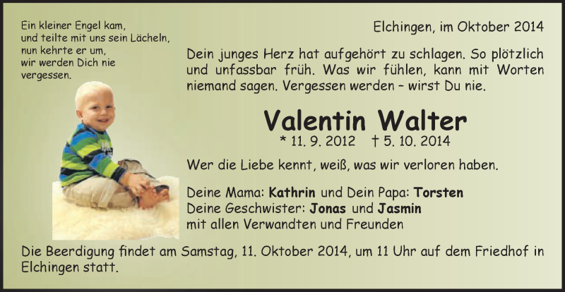  Traueranzeige für Valentin Walter vom 08.10.2014 aus Schwäbische Post