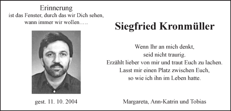  Traueranzeige für Siegfried Kronmüller vom 11.10.2014 aus Schwäbische Post