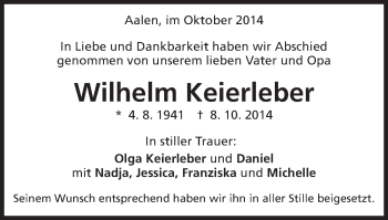 Traueranzeige von Wilhelm Keierleber von Schwäbische Post
