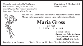 Traueranzeige von Maria Gross von Gmünder Tagespost
