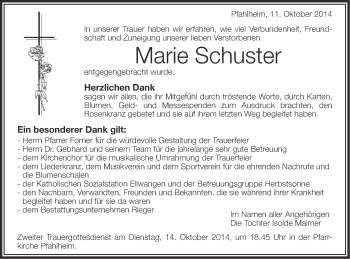 Traueranzeige von Marie Schuster von Schwäbische Post