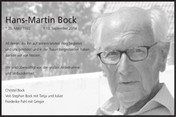 Traueranzeige von Hans-Martin Bock von Schwäbische Post