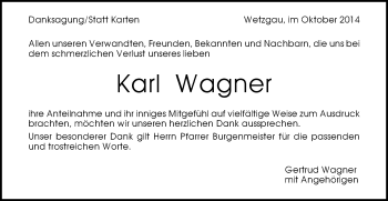 Traueranzeige von Karl Wagner von Gmünder Tagespost