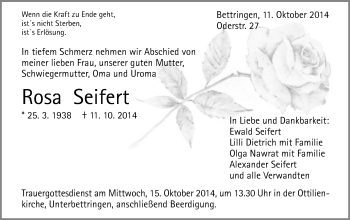 Traueranzeige von Rosa Seifert von Gmünder Tagespost