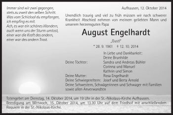 Traueranzeige von August Engelhardt von Schwäbische Post