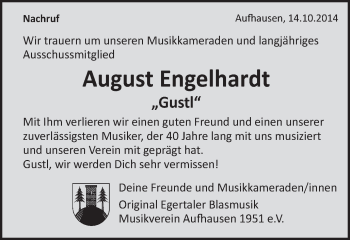 Traueranzeige von August Engelhardt von Schwäbische Post