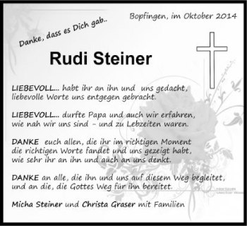 Traueranzeige von Rudi Steiner von Schwäbische Post