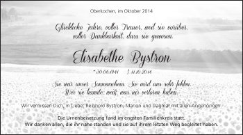 Traueranzeige von Elisabethe Bystron von Schwäbische Post