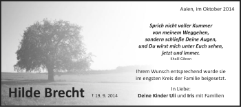 Traueranzeige von Hilde Brecht von Schwäbische Post