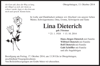 Traueranzeige von Lina Dieterich von Gmünder Tagespost