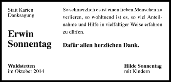 Traueranzeige von Erwin Sonnentag von Gmünder Tagespost