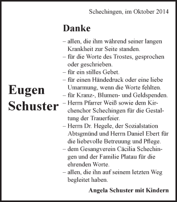 Traueranzeige von Eugen Schuster von Gmünder Tagespost