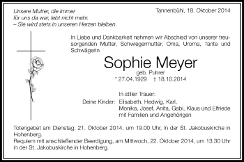 Traueranzeige von Sophie Meyer von Schwäbische Post