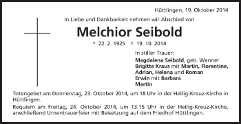 Traueranzeige von Melchior Seibold von Schwäbische Post