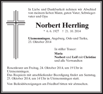 Traueranzeige von Norbert Herrling von Schwäbische Post