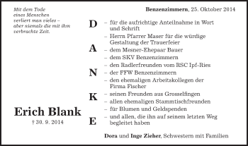 Traueranzeige von Erich Blank von Schwäbische Post