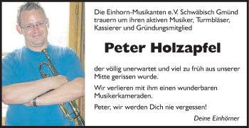 Traueranzeige von Peter Holzapfel von Gmünder Tagespost