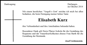 Traueranzeige von Elisabeth Kurz von Gmünder Tagespost