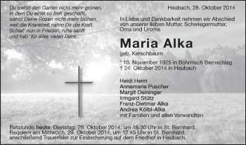 Traueranzeige von Maria Alka von Gmünder Tagespost