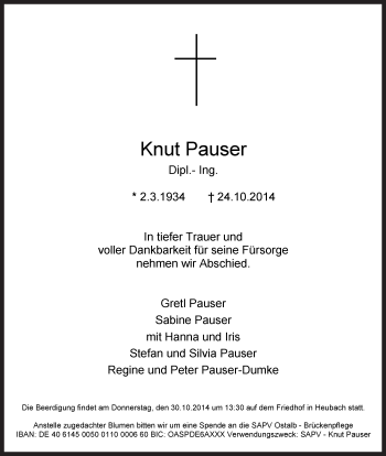 Traueranzeige von Knut Pauser von Gmünder Tagespost