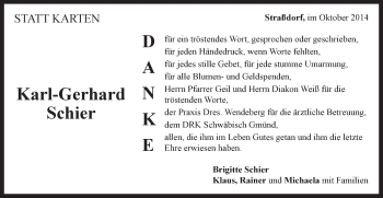 Traueranzeige von Karl-Gerhard Schier von Gmünder Tagespost