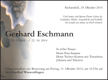 Traueranzeige von Gerhard Eschmann von Schwäbische Post