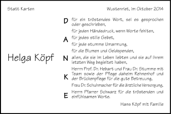Traueranzeige von Helga Köpf von Gmünder Tagespost