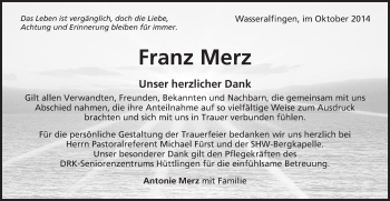 Traueranzeige von Franz Merz von Schwäbische Post