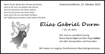 Traueranzeige von Elias Gabriel Durm von Schwäbische Post