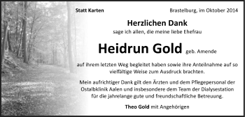 Traueranzeige von Heidrun Gold von Schwäbische Post